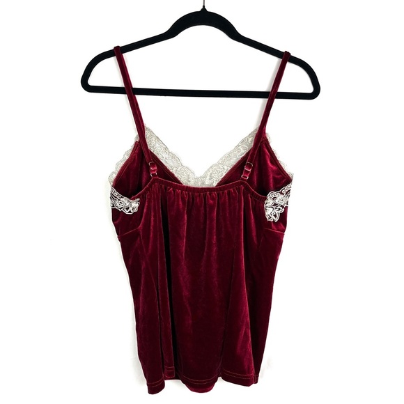 Rich Red Velvet Lace Trim Babydoll Empire Camisole Tank Top XL Coquette Holiday - Picture 2 of 9